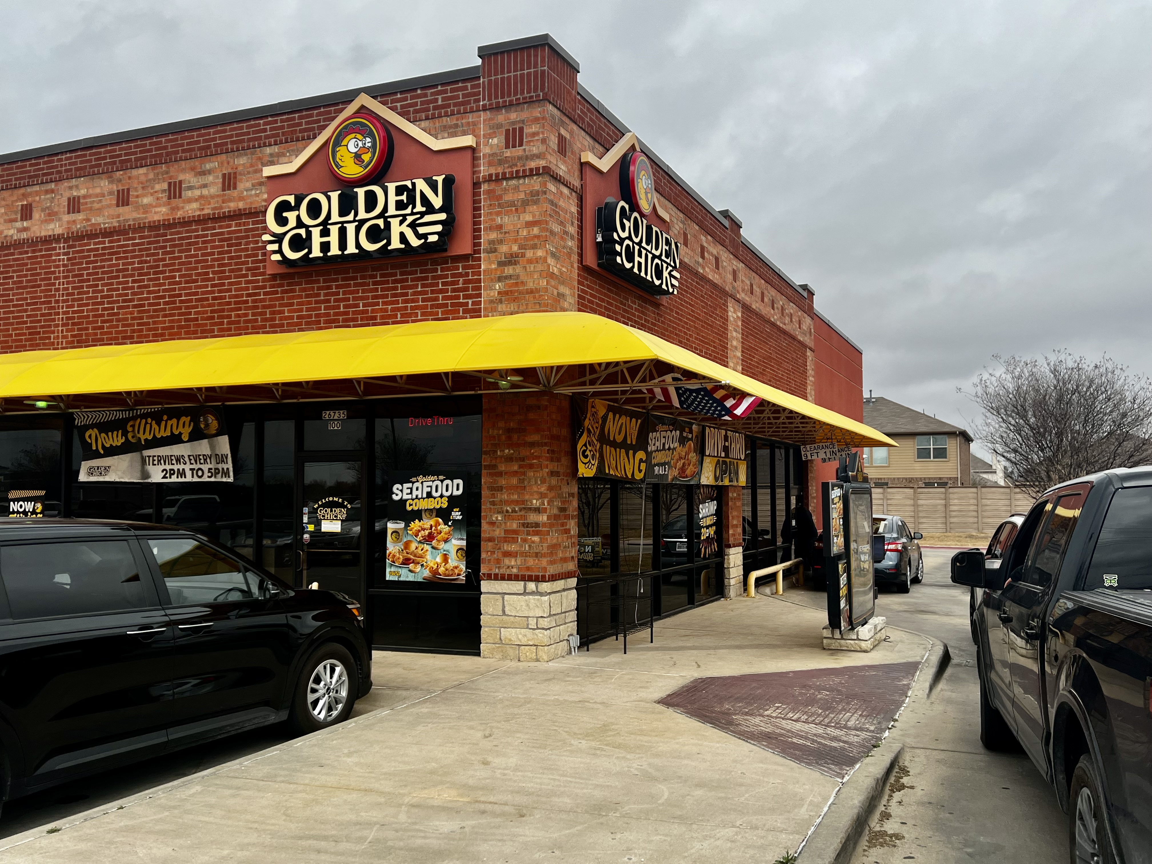 Golden Chick storefront.  Your local Golden Chick fast food restaurant in Little Elm, Texas