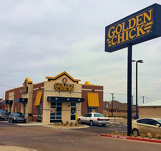 Golden Chick storefront.  Your local Golden Chick fast food restaurant in Odessa, Texas