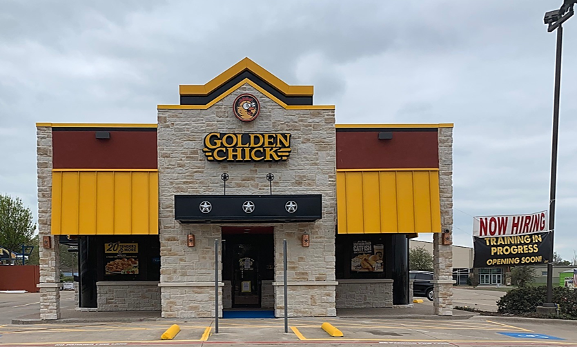 Golden Chick storefront.  Your local Golden Chick fast food restaurant in Sachse, Texas