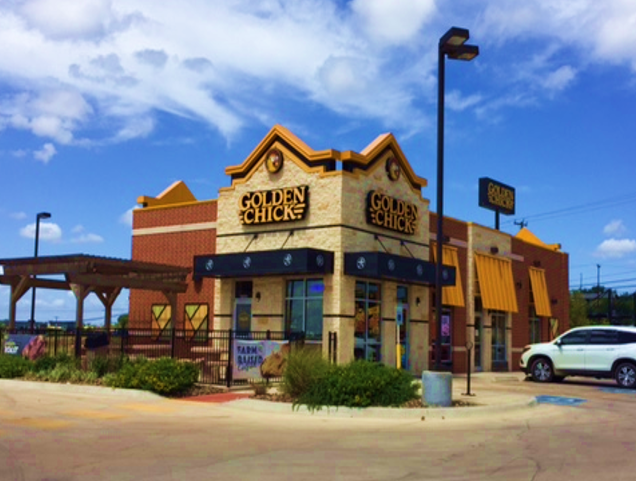 Golden Chick storefront.  Your local Golden Chick fast food restaurant in San Antonio, Texas